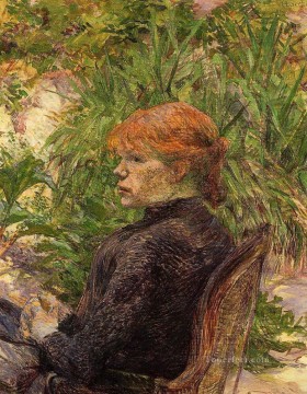 seated man holding a branch Painting - red haired woman seated in the garden of m forest 1889 Toulouse Lautrec Henri de